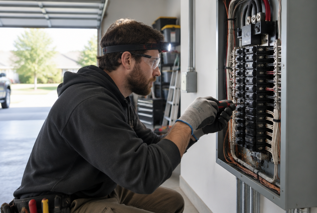 Electrician working on a residential electrical panel