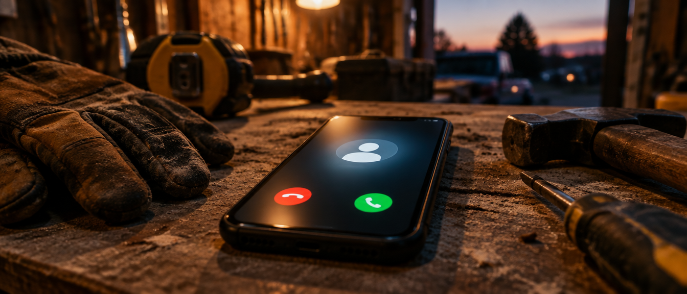 Phone ringing on a contractor workbench after hours